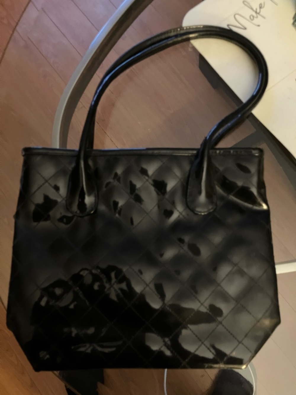 Black Quilted Patent Tote